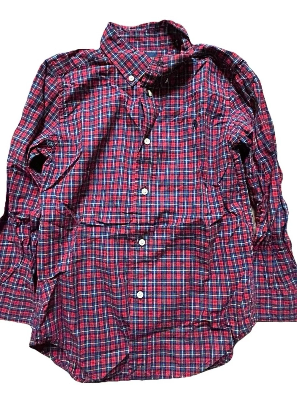 Boy’s Ralph Lauren Red Blue Plaid Button Down Shirt Size 6